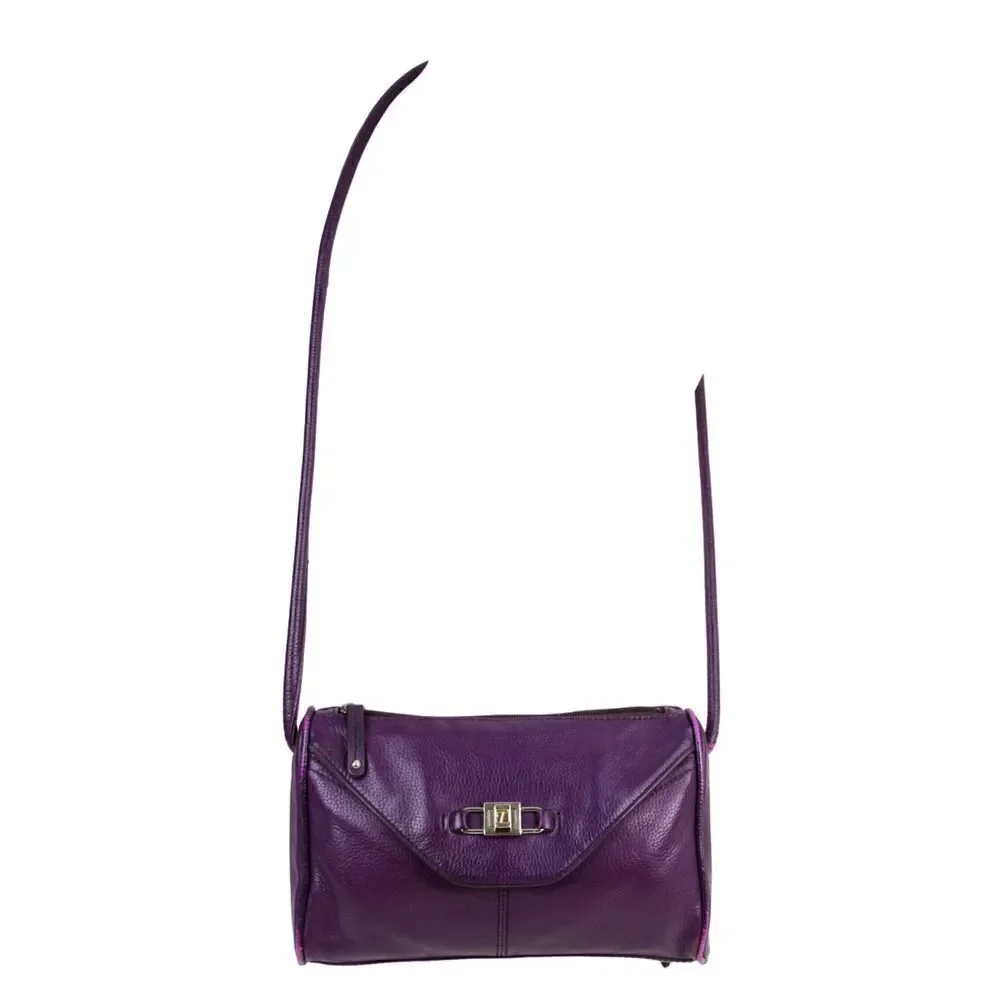 Tignanello PURPLE GENUINE LEATHER FLAP CROSSBODY ORGANIZER SHOULDER BAG HANDBAG
